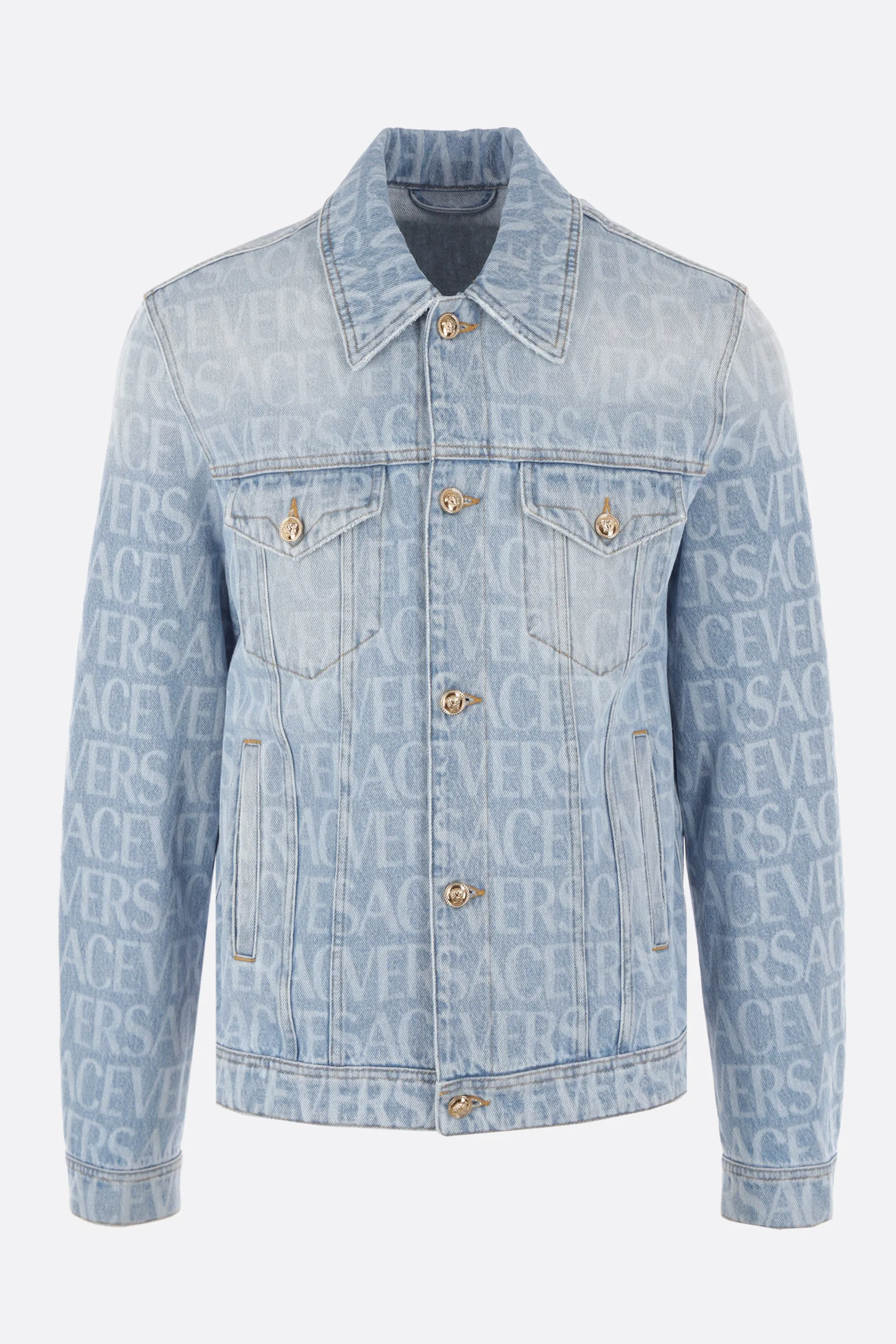 Allover Print Distressed Denim Jacket