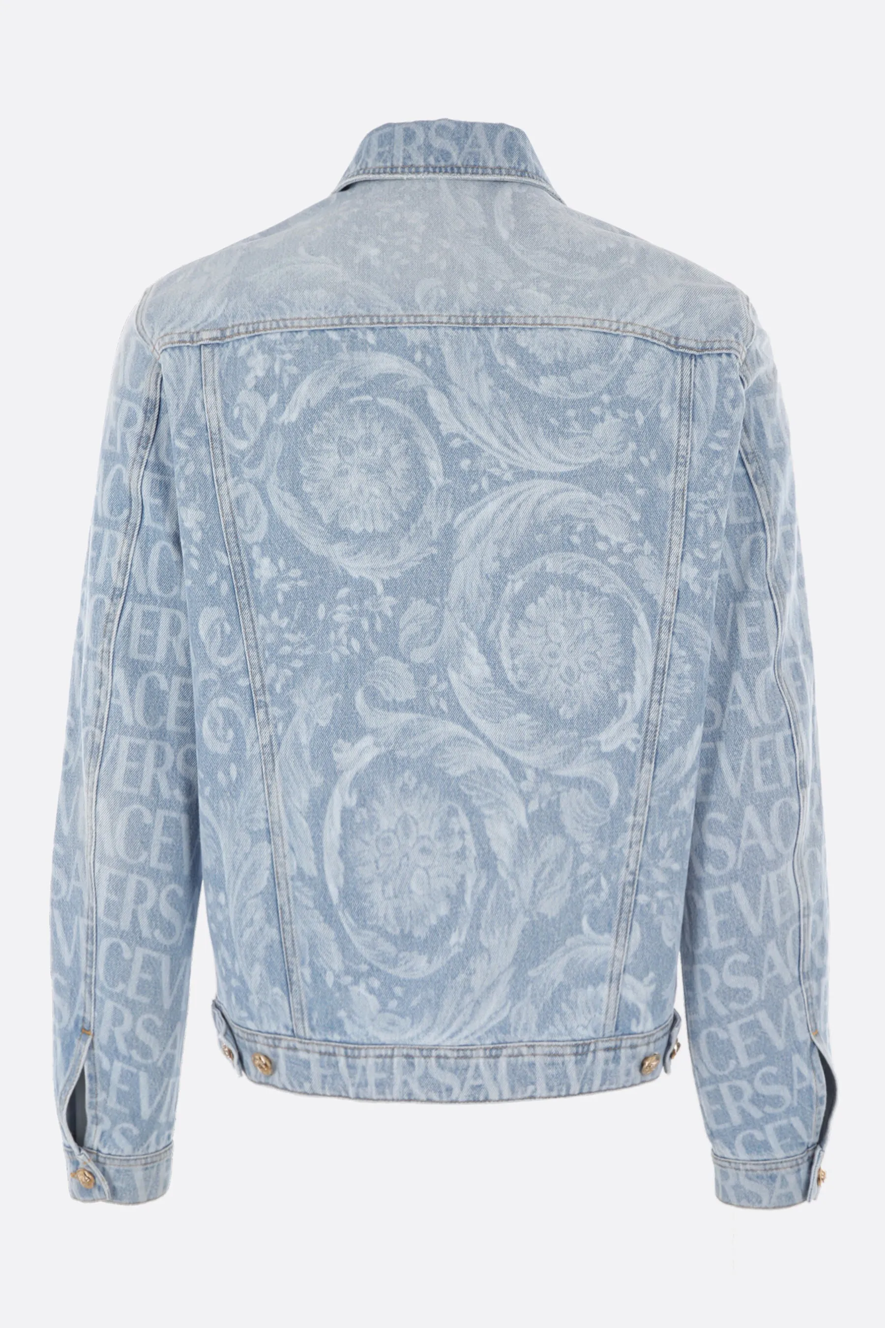 Allover Print Distressed Denim Jacket