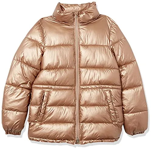 Amazon Essentials Women's Heavyweight Puffer Jacket with Drawstring Waist, Metallic Taupe, Medium