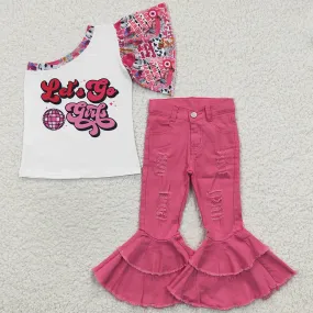 Baby Girls Clothes Let's Go Top Denim Pink Bell Pants Sets GSPO0594