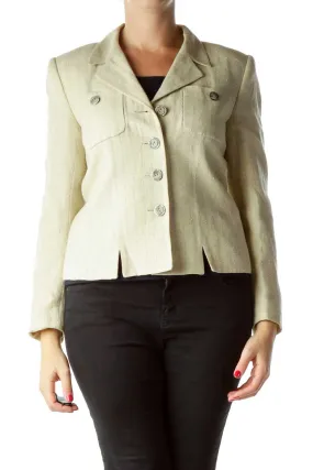 Beige Pinstripe Buttoned Blazer