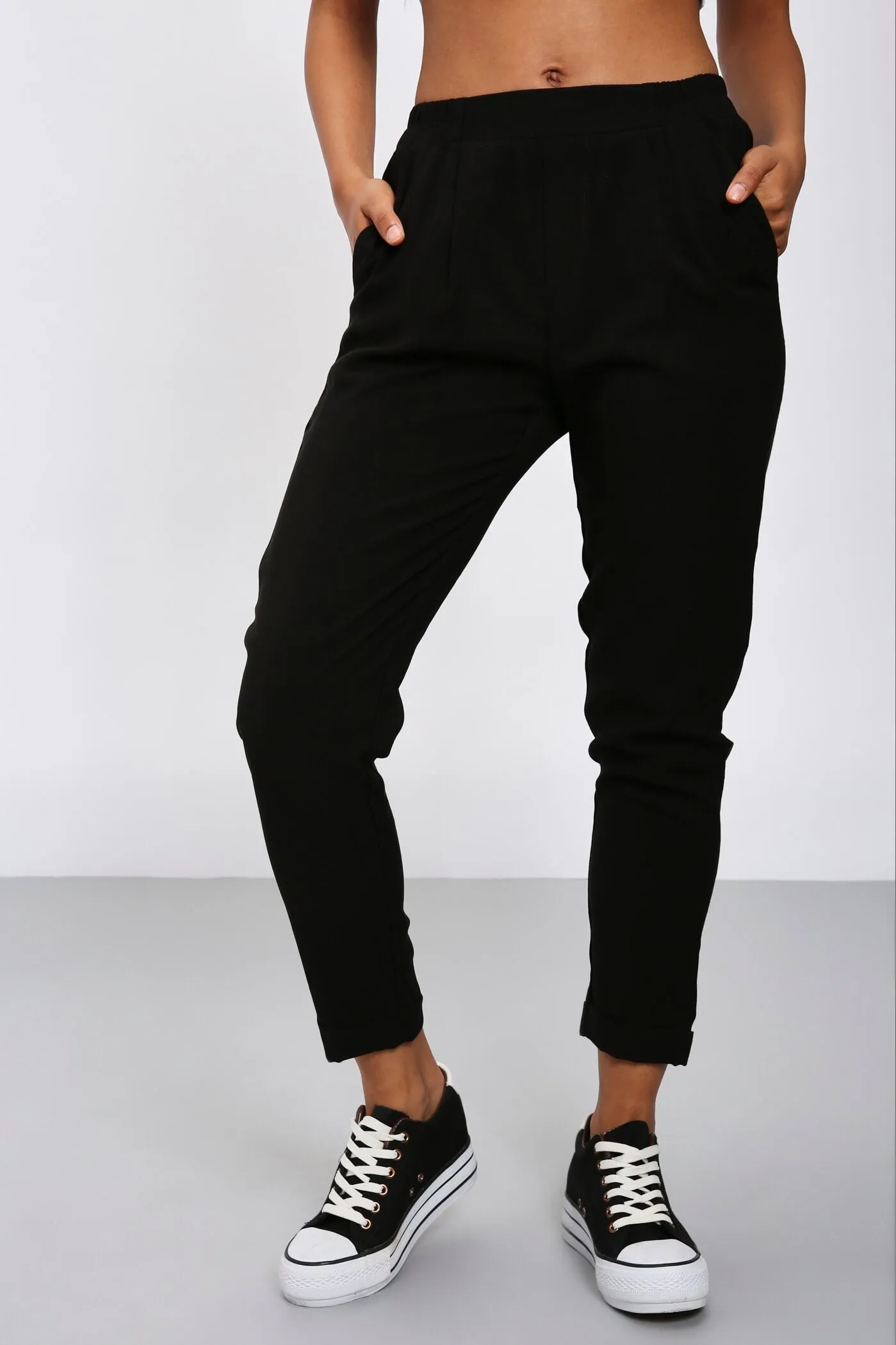 Black Slim Fit Tapered Trousers