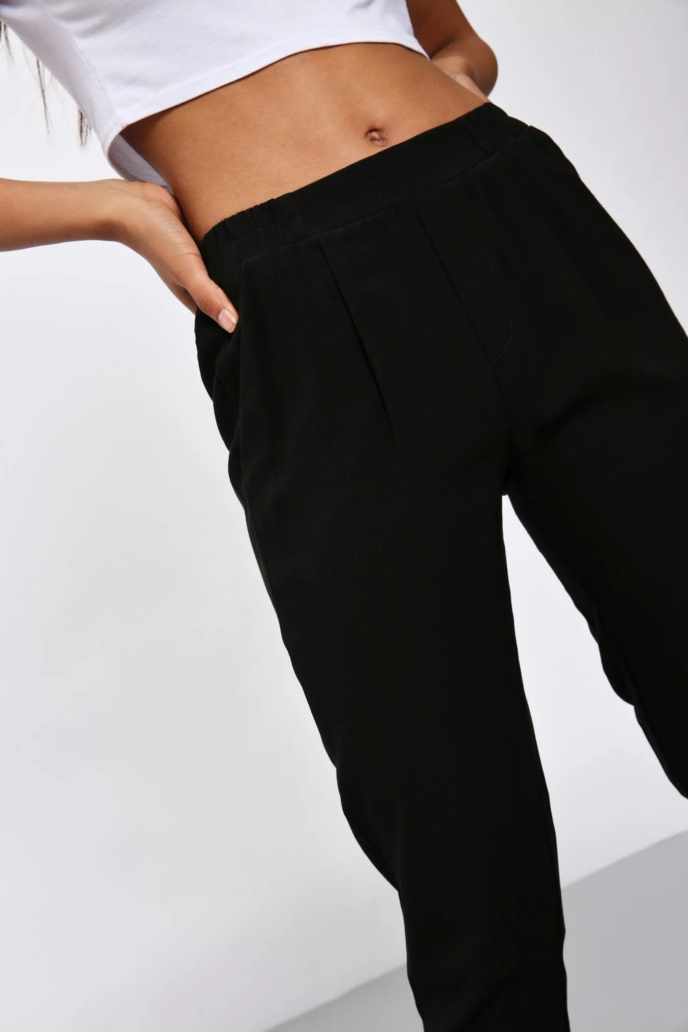 Black Slim Fit Tapered Trousers