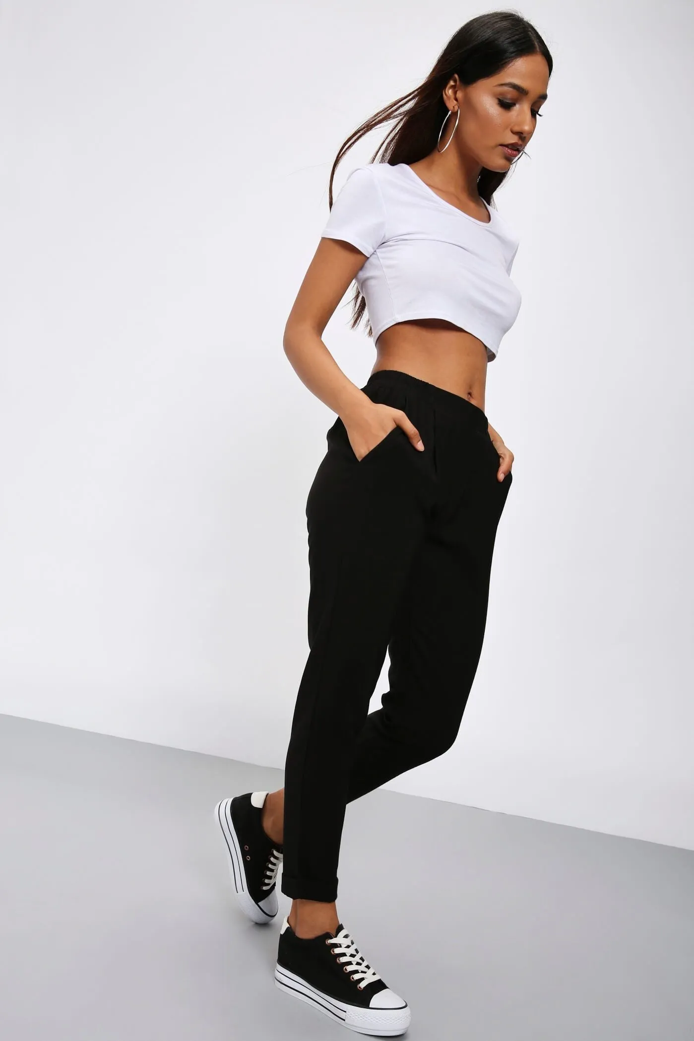 Black Slim Fit Tapered Trousers