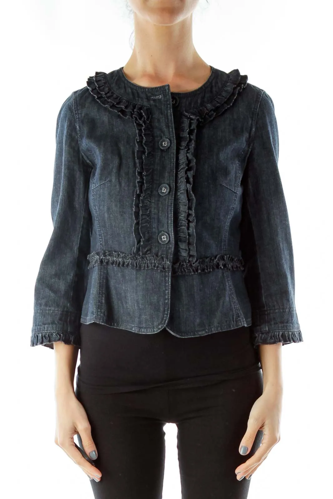 Blue Denim Ruffle Jacket