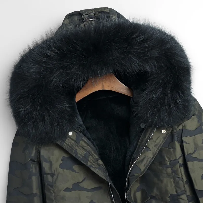 Camo Real Rabbit Fur Liner Fox Fur Parkas Coat