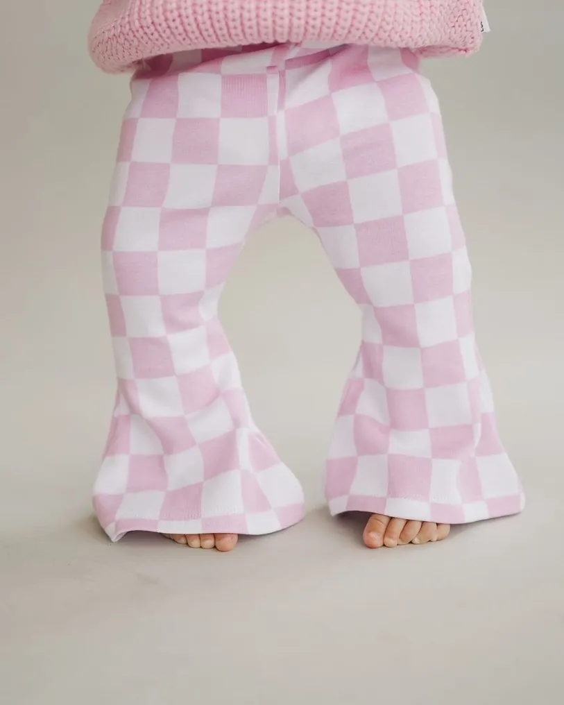 Checkered Flare Pants / Pink