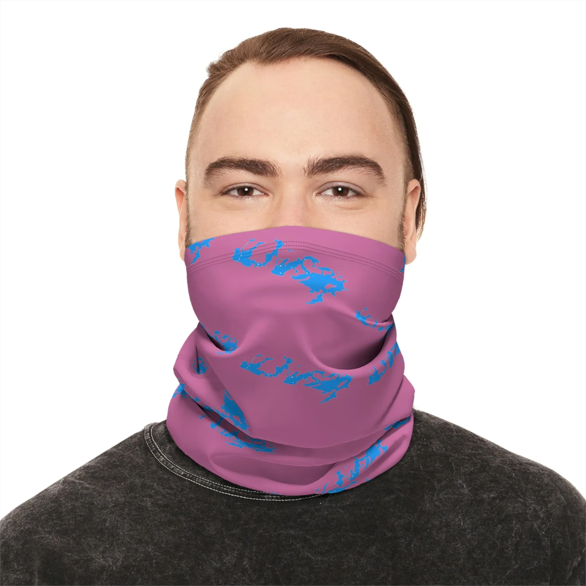 Cool Weather  - Lake Vermilion - MN - Pattern - Fishing / Snowmobiling Winter Neck Gaiter With Drawstring - Pink