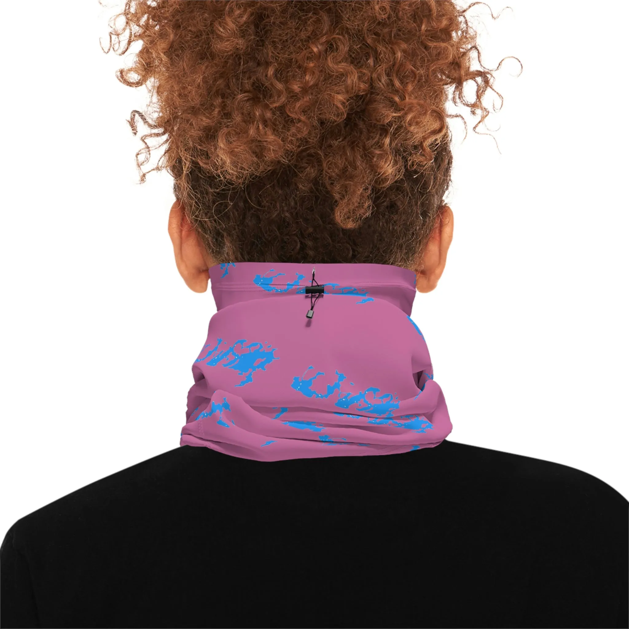 Cool Weather  - Lake Vermilion - MN - Pattern - Fishing / Snowmobiling Winter Neck Gaiter With Drawstring - Pink