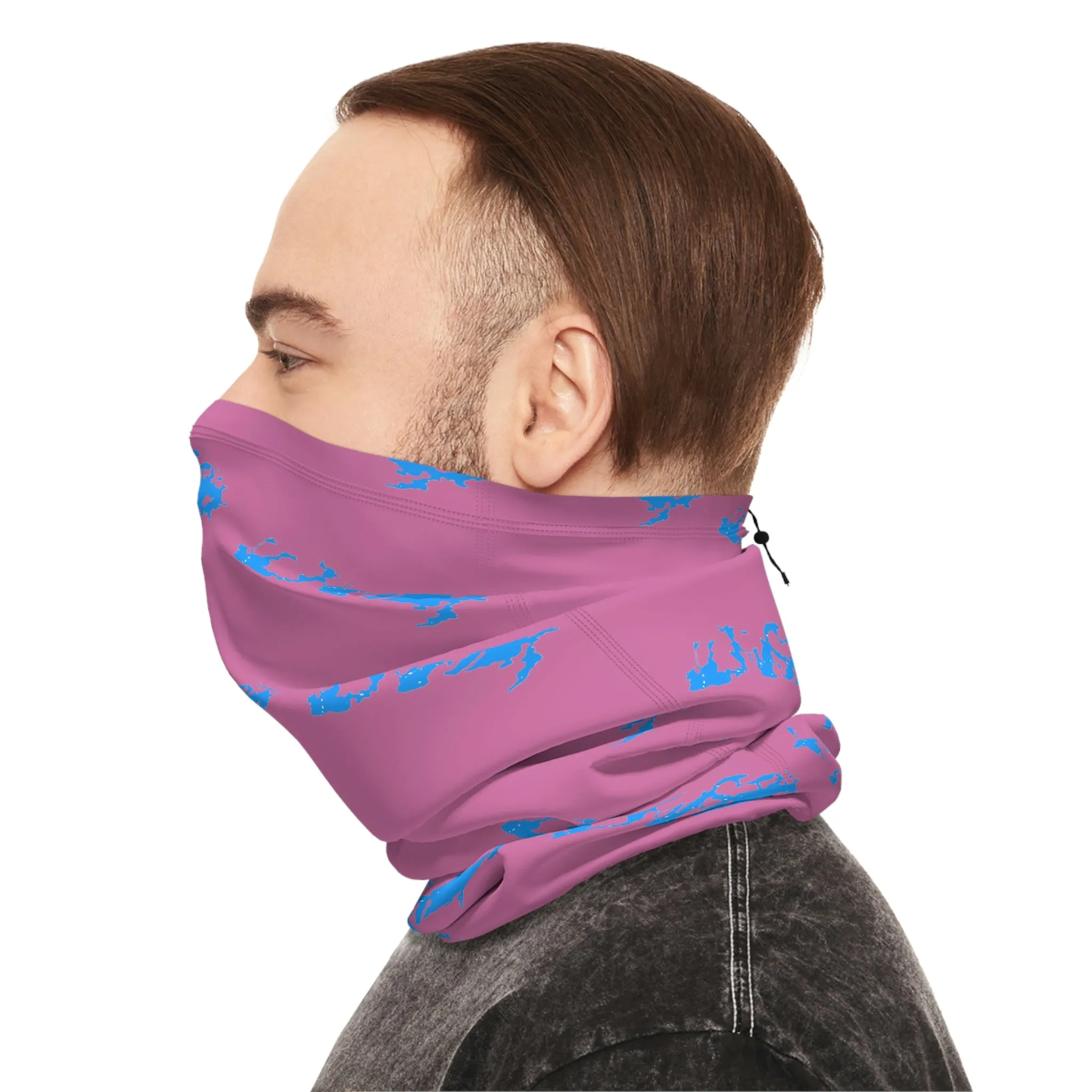 Cool Weather  - Lake Vermilion - MN - Pattern - Fishing / Snowmobiling Winter Neck Gaiter With Drawstring - Pink