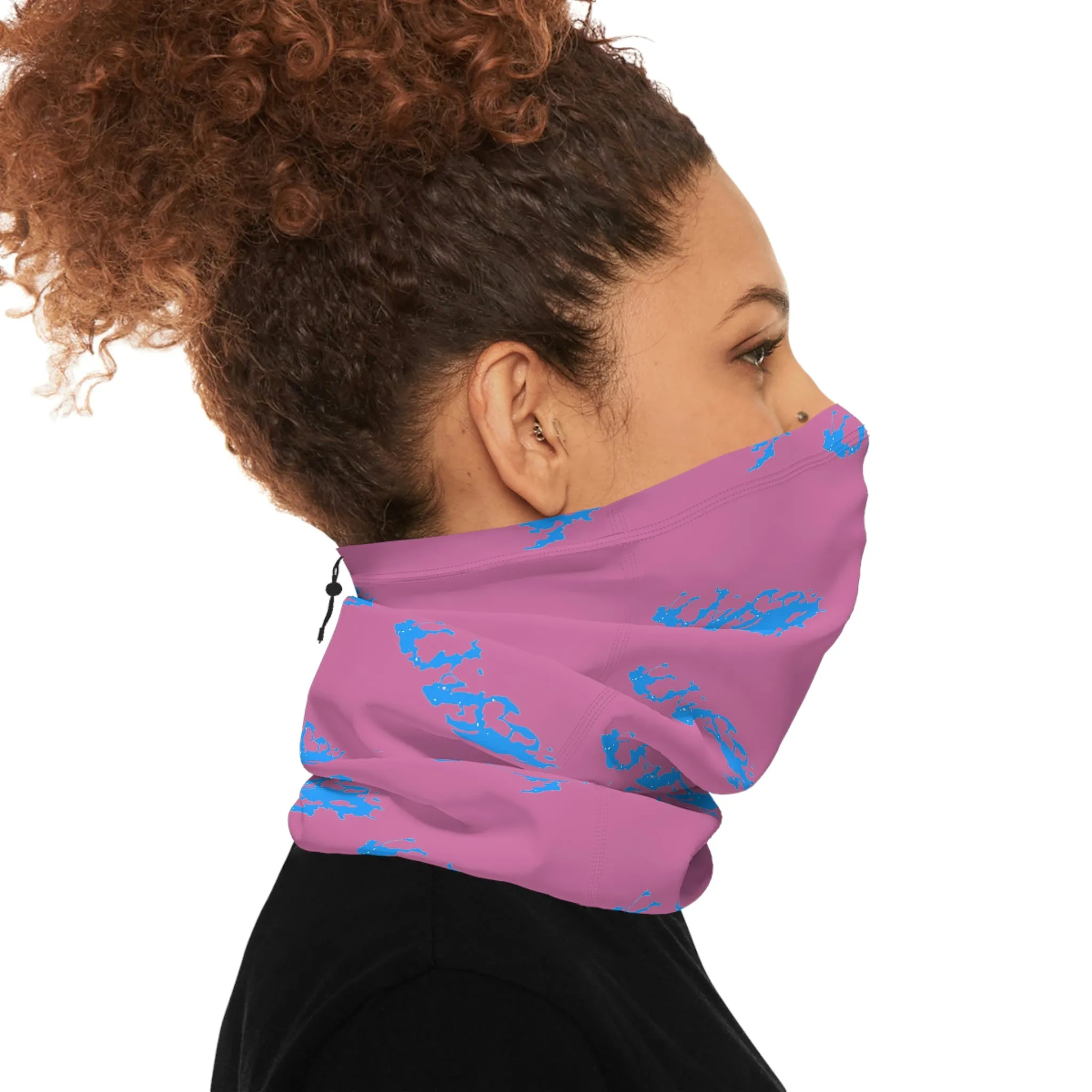 Cool Weather  - Lake Vermilion - MN - Pattern - Fishing / Snowmobiling Winter Neck Gaiter With Drawstring - Pink