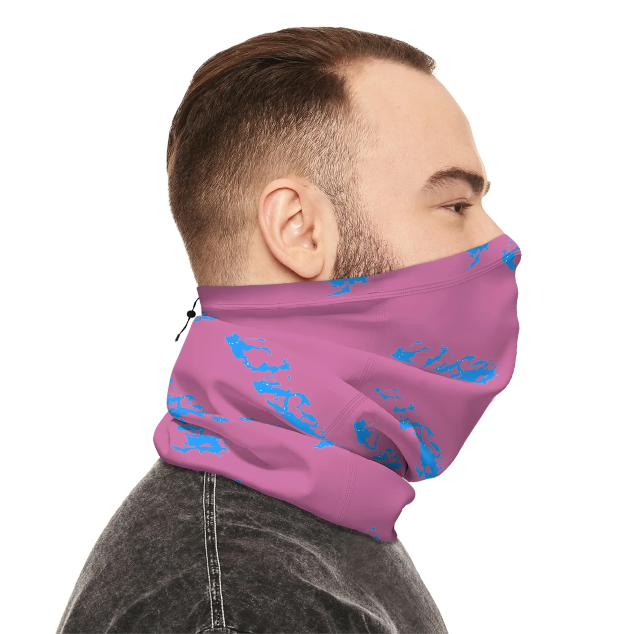 Cool Weather  - Lake Vermilion - MN - Pattern - Fishing / Snowmobiling Winter Neck Gaiter With Drawstring - Pink