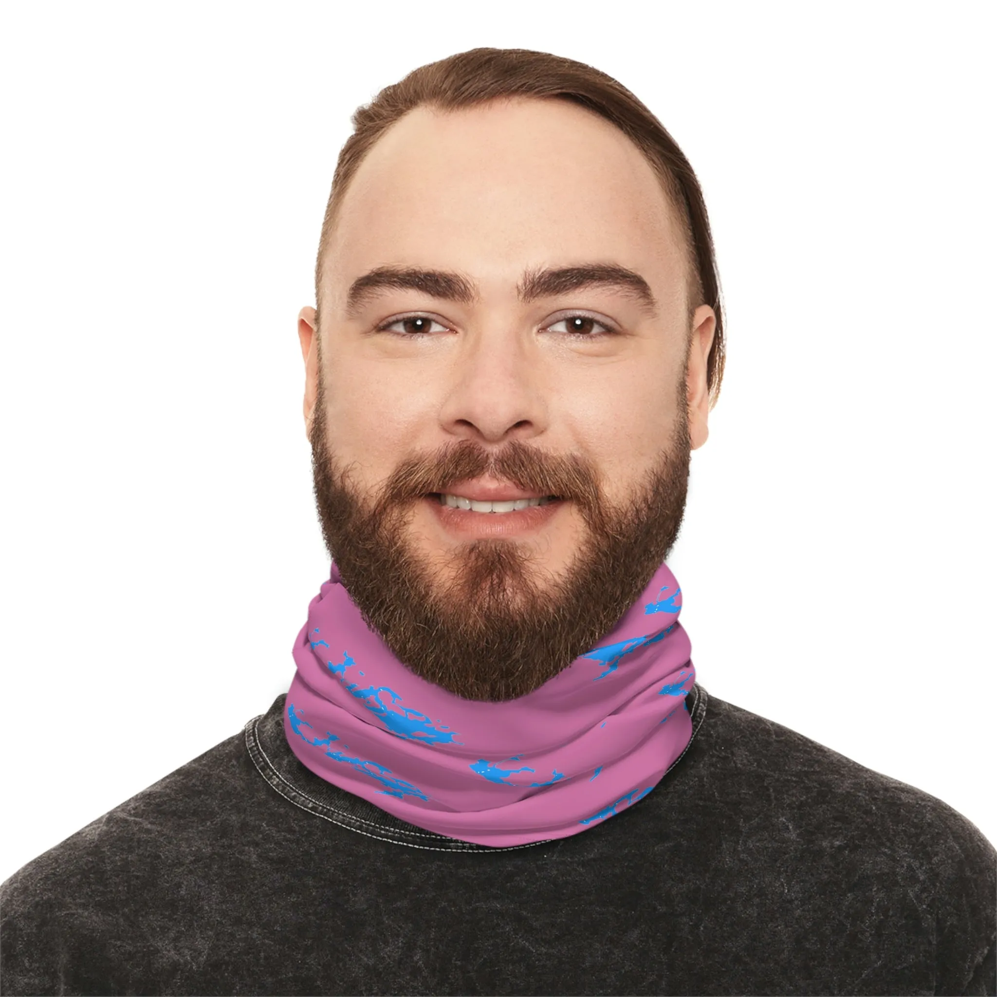 Cool Weather  - Lake Vermilion - MN - Pattern - Fishing / Snowmobiling Winter Neck Gaiter With Drawstring - Pink