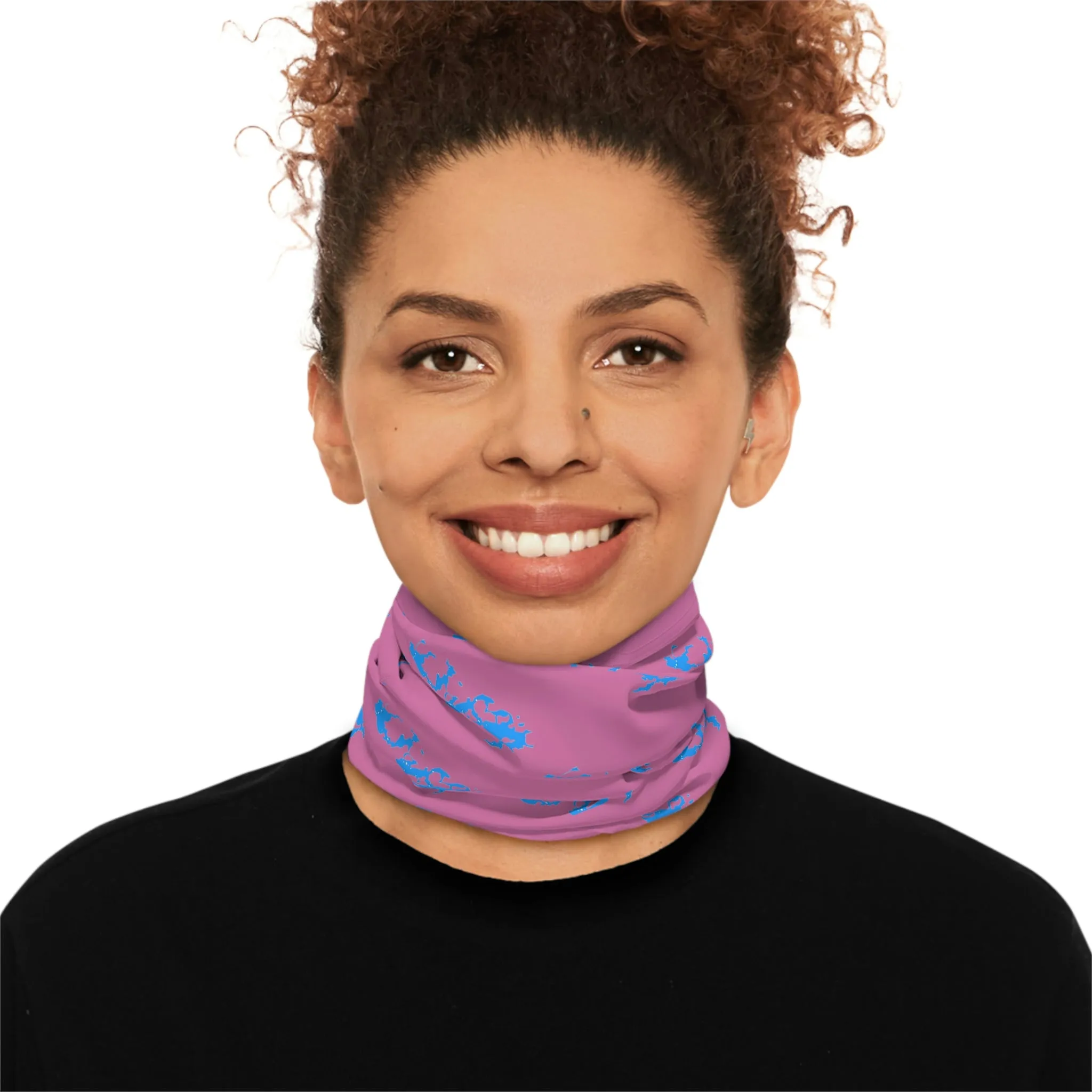 Cool Weather  - Lake Vermilion - MN - Pattern - Fishing / Snowmobiling Winter Neck Gaiter With Drawstring - Pink