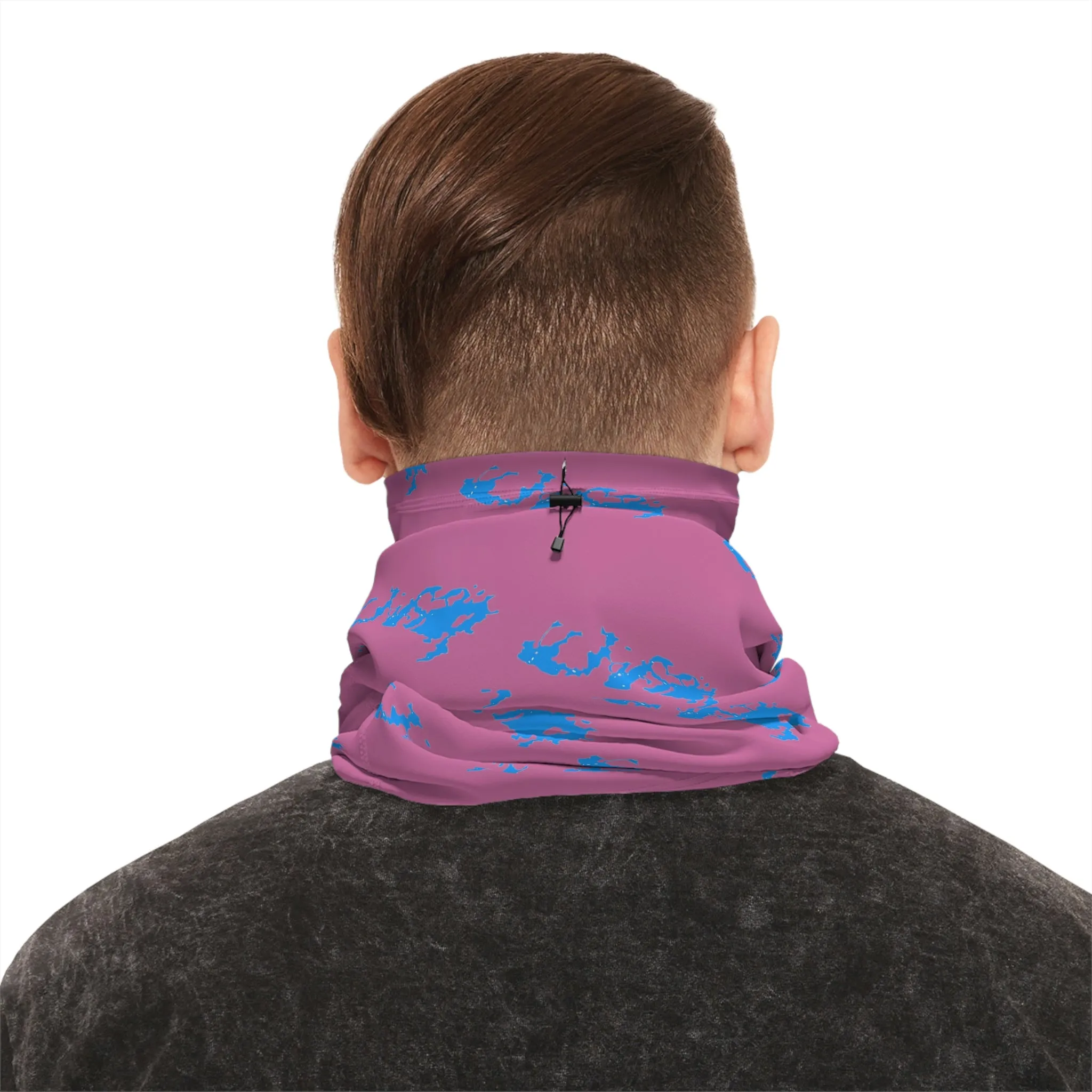 Cool Weather  - Lake Vermilion - MN - Pattern - Fishing / Snowmobiling Winter Neck Gaiter With Drawstring - Pink