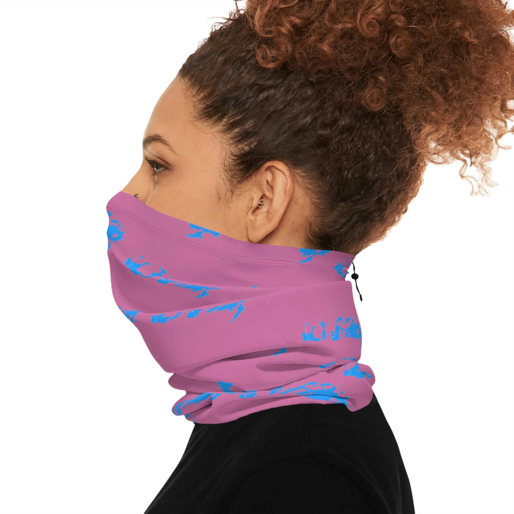 Cool Weather  - Lake Vermilion - MN - Pattern - Fishing / Snowmobiling Winter Neck Gaiter With Drawstring - Pink