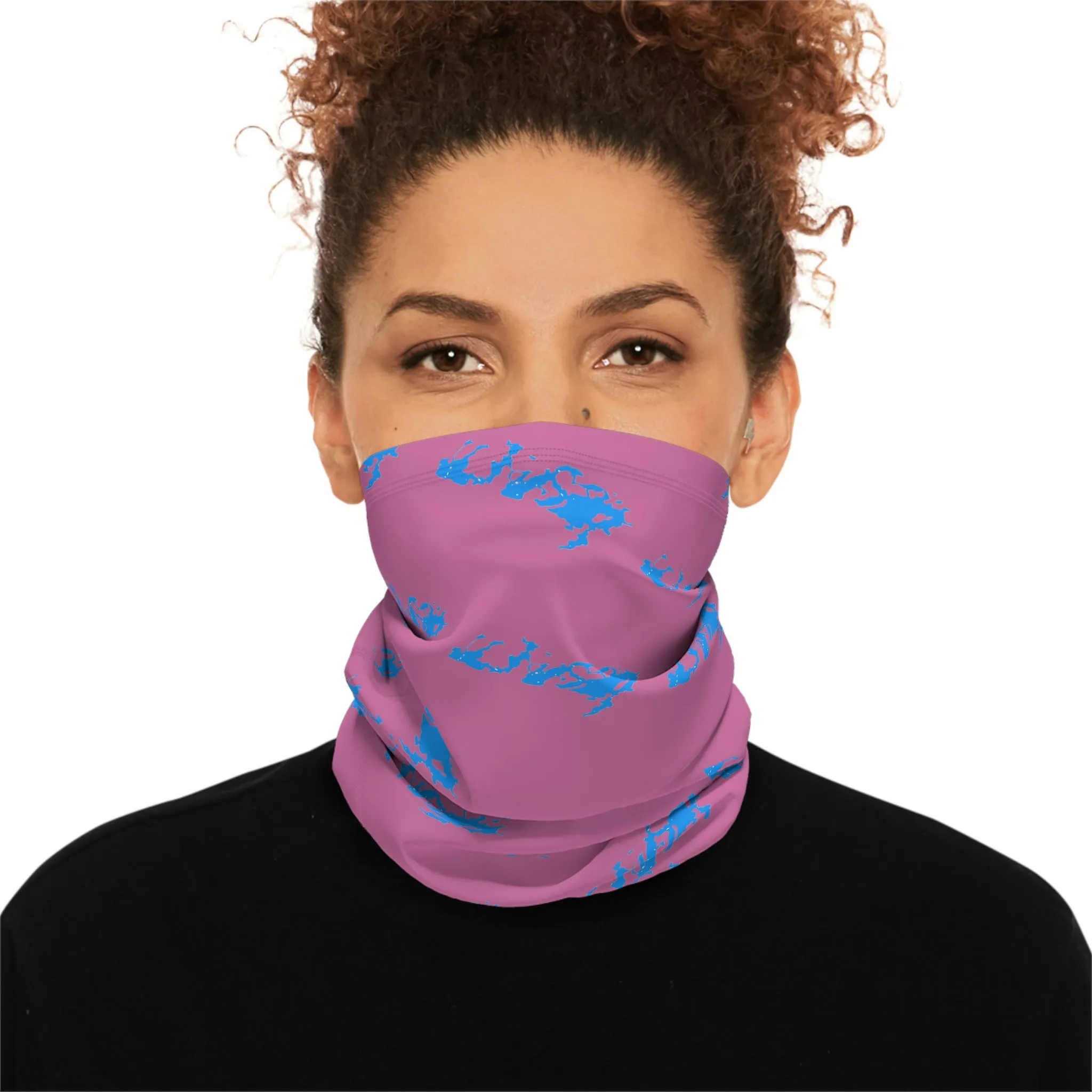 Cool Weather  - Lake Vermilion - MN - Pattern - Fishing / Snowmobiling Winter Neck Gaiter With Drawstring - Pink