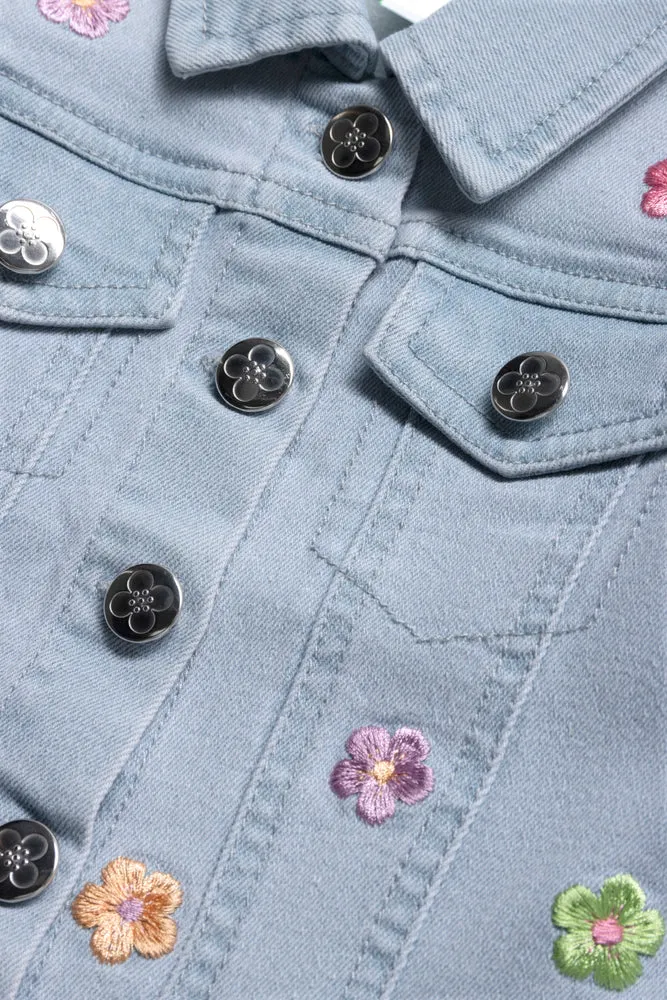 Denim Jacket With Frill Navy