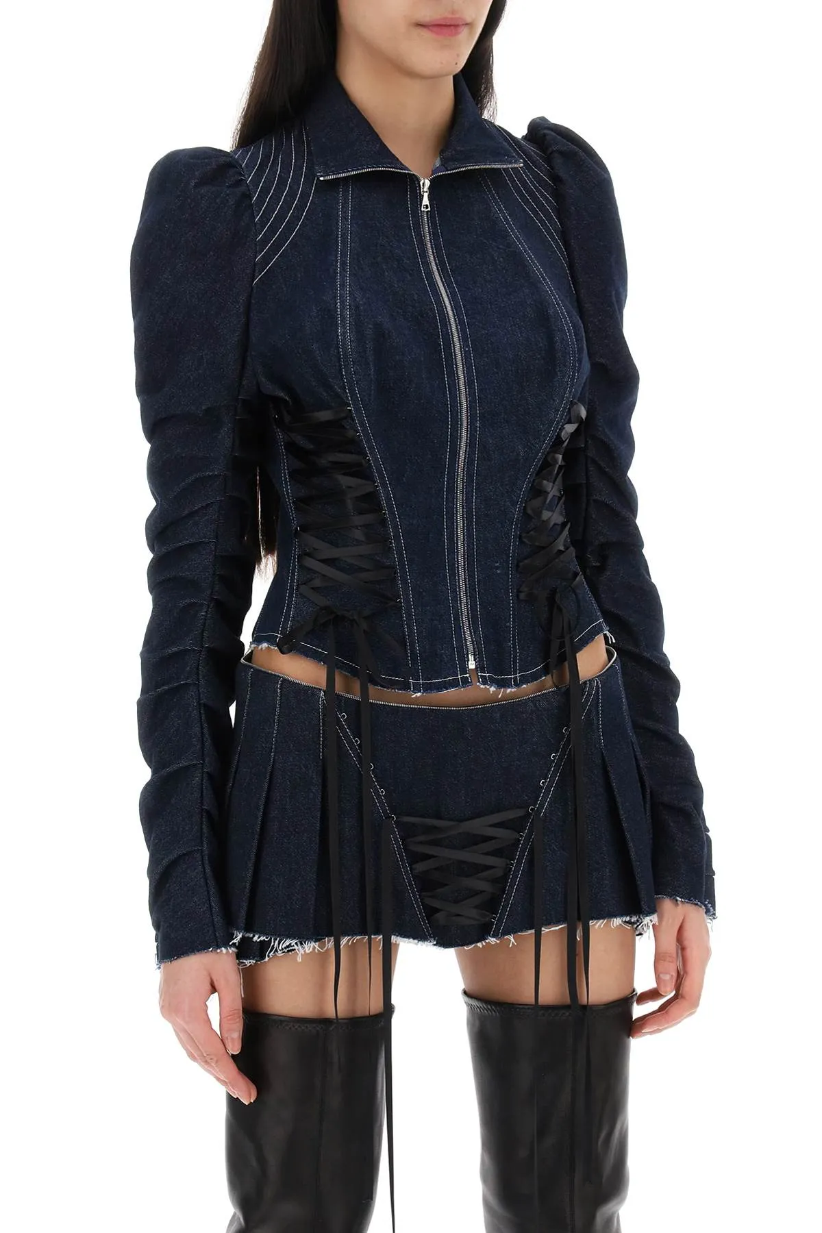 Dilara findikoglu denim jacket with corset detailing