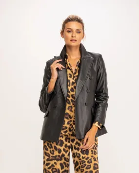 Double-Breasted Blazer Style Faux Leather Jacket