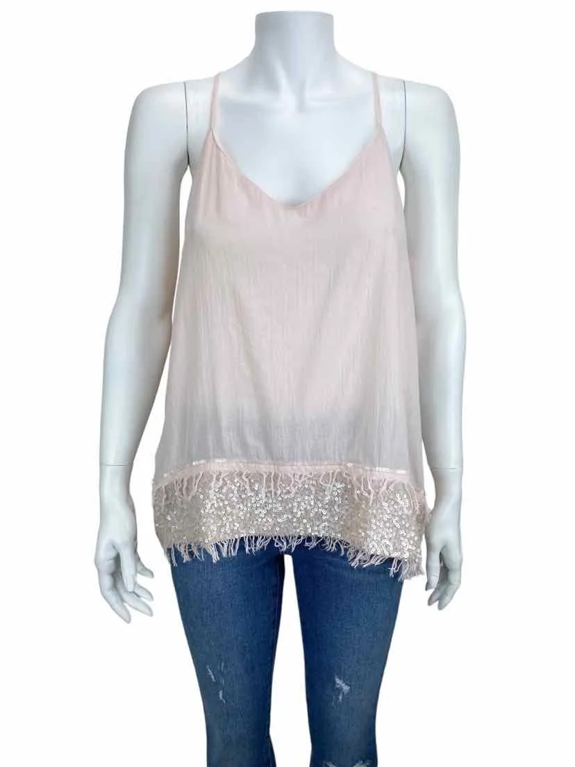 Ecru, Women's Sequin Fringe Tank, Pale Pink, Size M