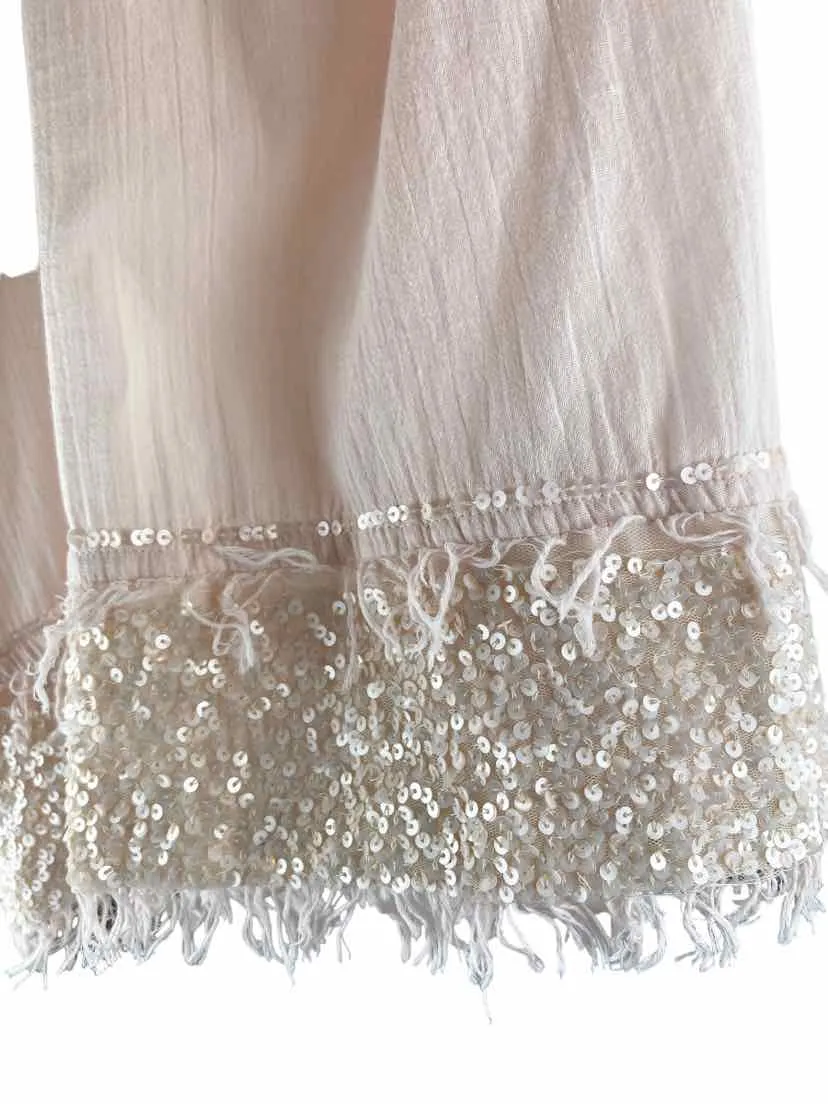 Ecru, Women's Sequin Fringe Tank, Pale Pink, Size M