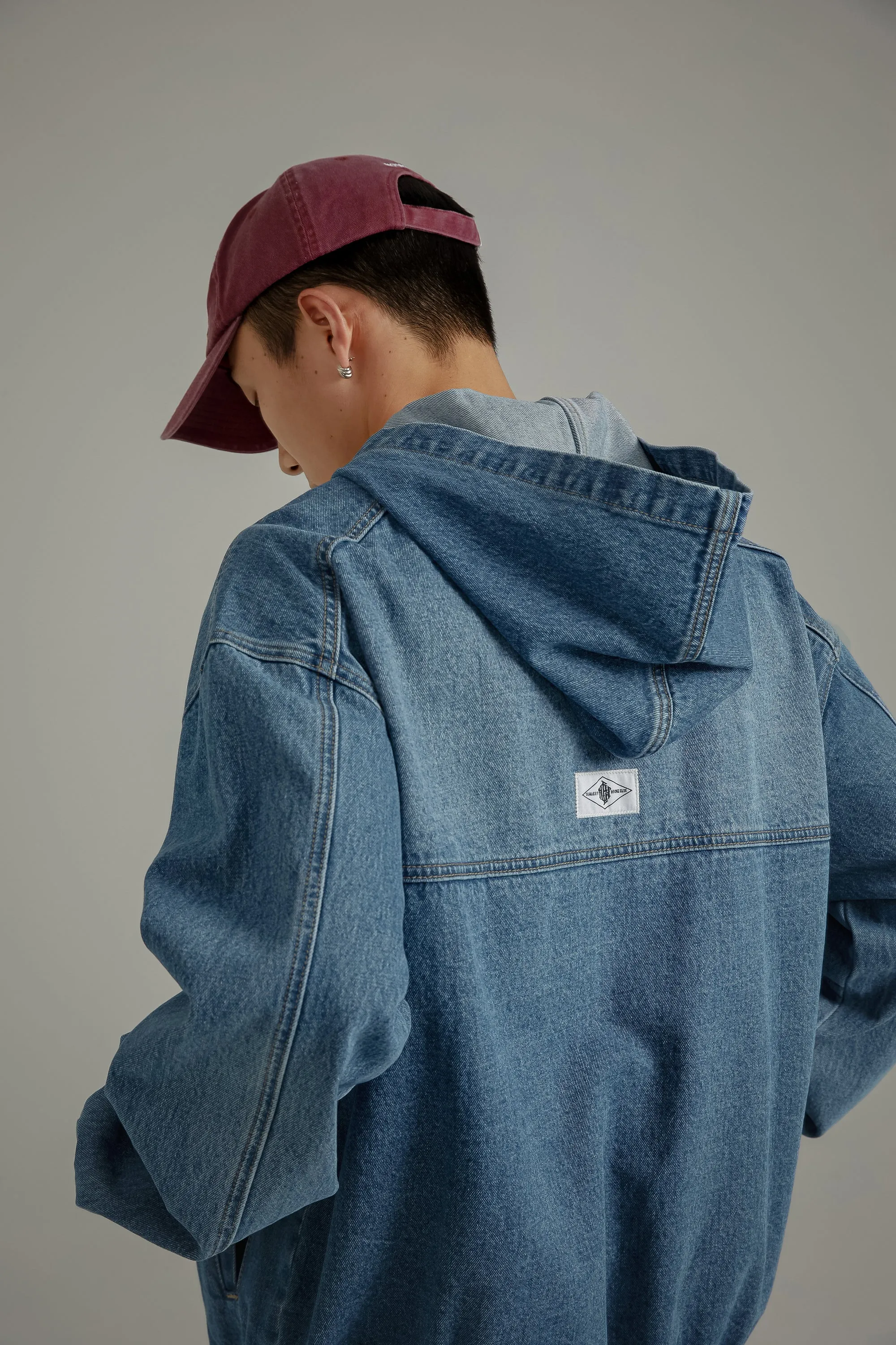 Embroidered Letter Denim Hooded Jacket