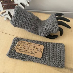 Extra Soft Gray Glitter Gaming Texting Writing Tech Fingerless Gloves Wrist Warmers Sparkly Glam Grey