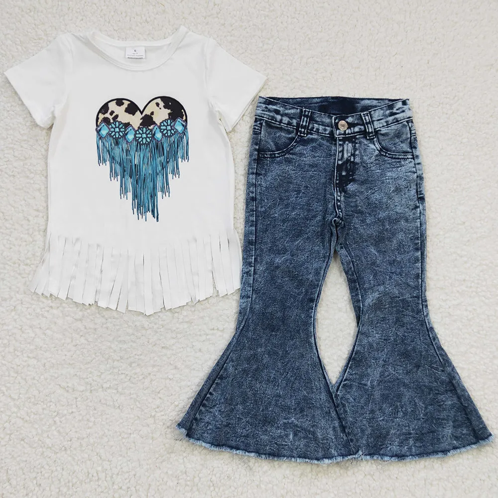 Fashion Girls Clothes Denim Bell Pants Set GSPO0535