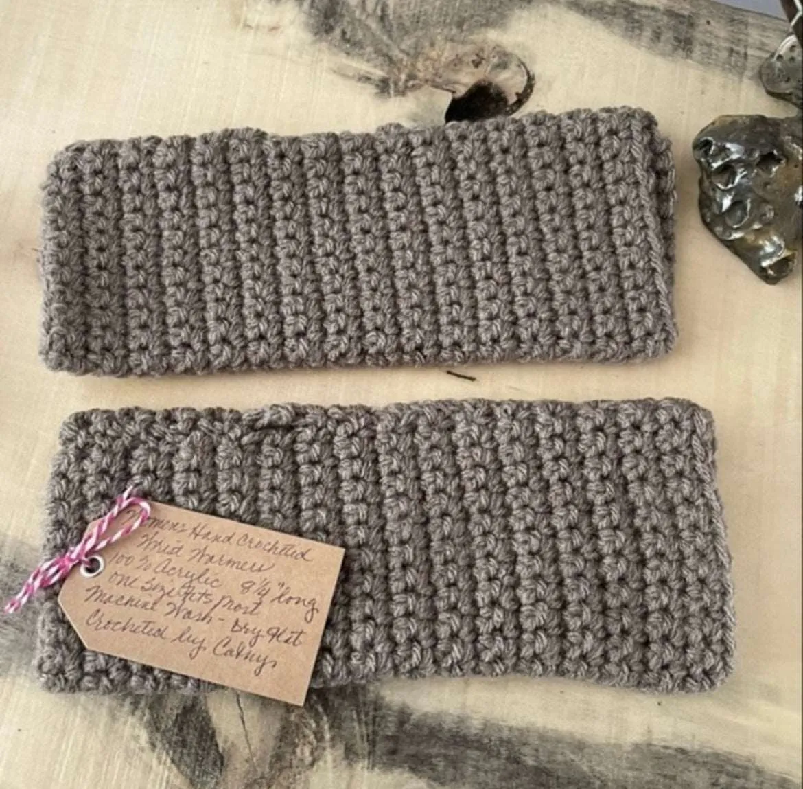 Gaming Texting Fingerless Gloves Dark Taupe Crochet Knit Fall Winter Writing Tech Wrist Warmers Solid Light Brown