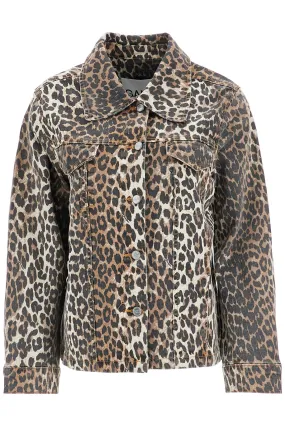 Ganni Leopard Print Denim Jacket