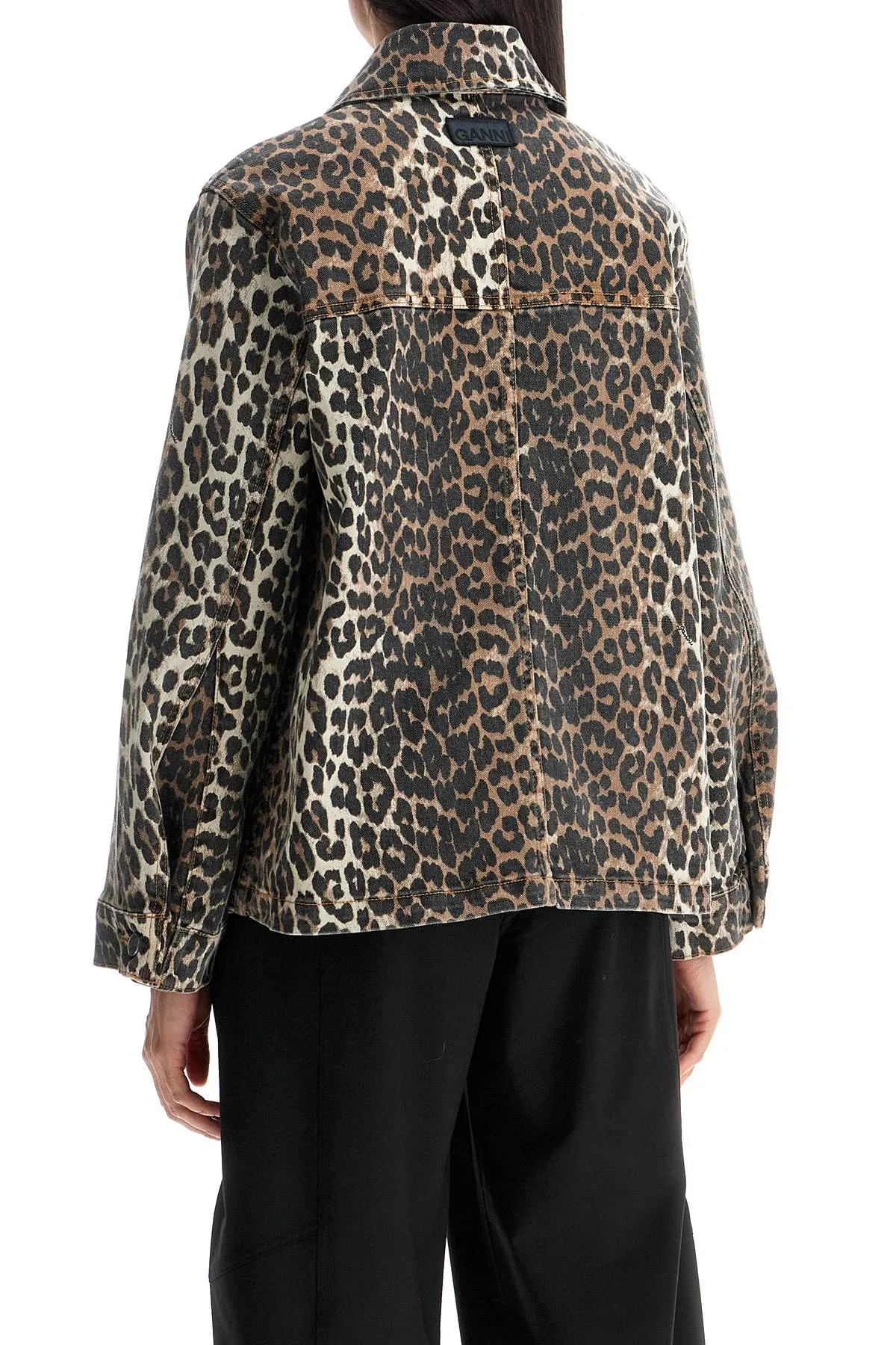 Ganni Leopard Print Denim Jacket