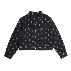 Garden Jacquard Denim Short Jacket Black