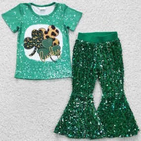 Girls Clothing T-shirt with Sequins Pants Boutique St. Patrick's Day Outfit GT0109