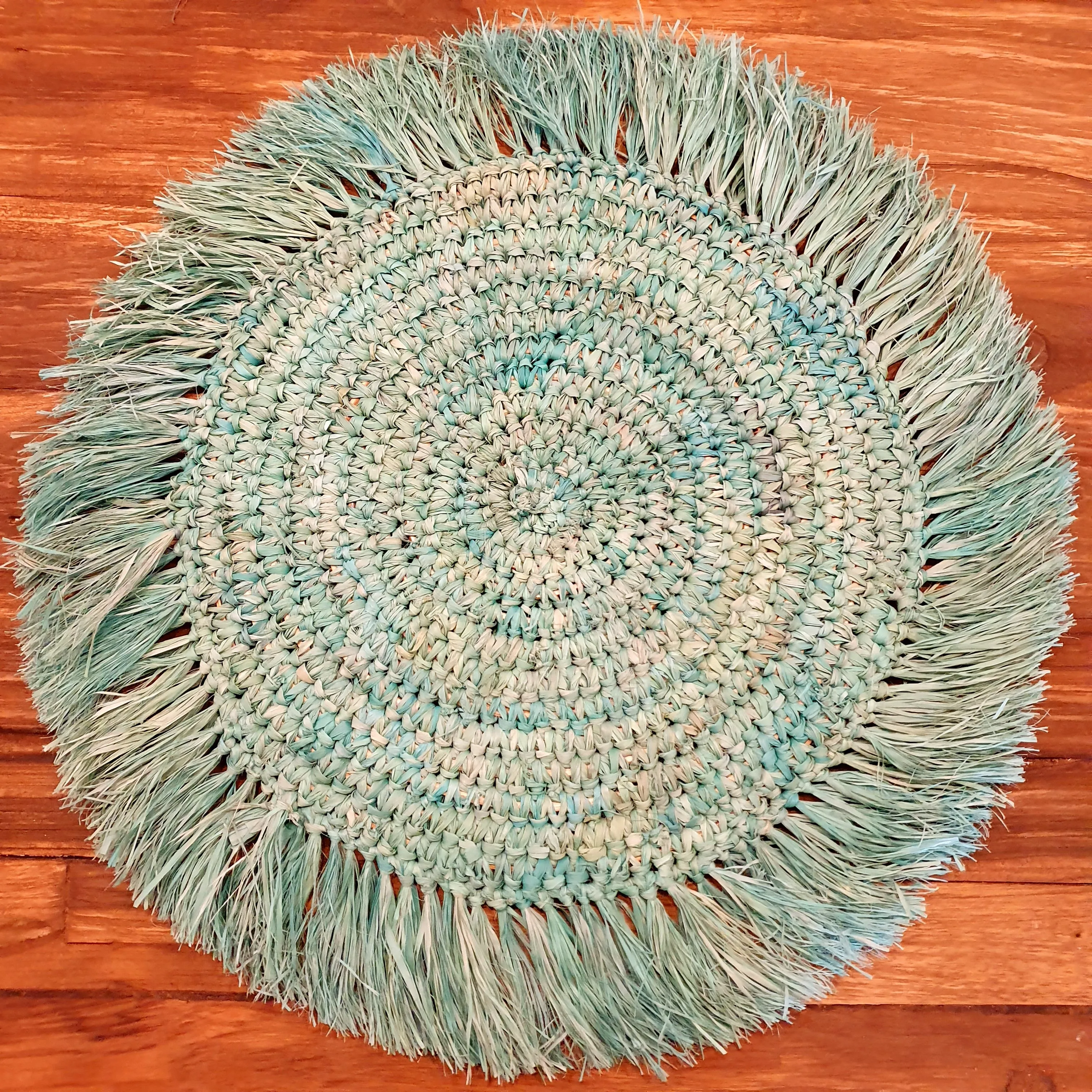 Green Mint Straw Grass Dining Placemats With Fringe