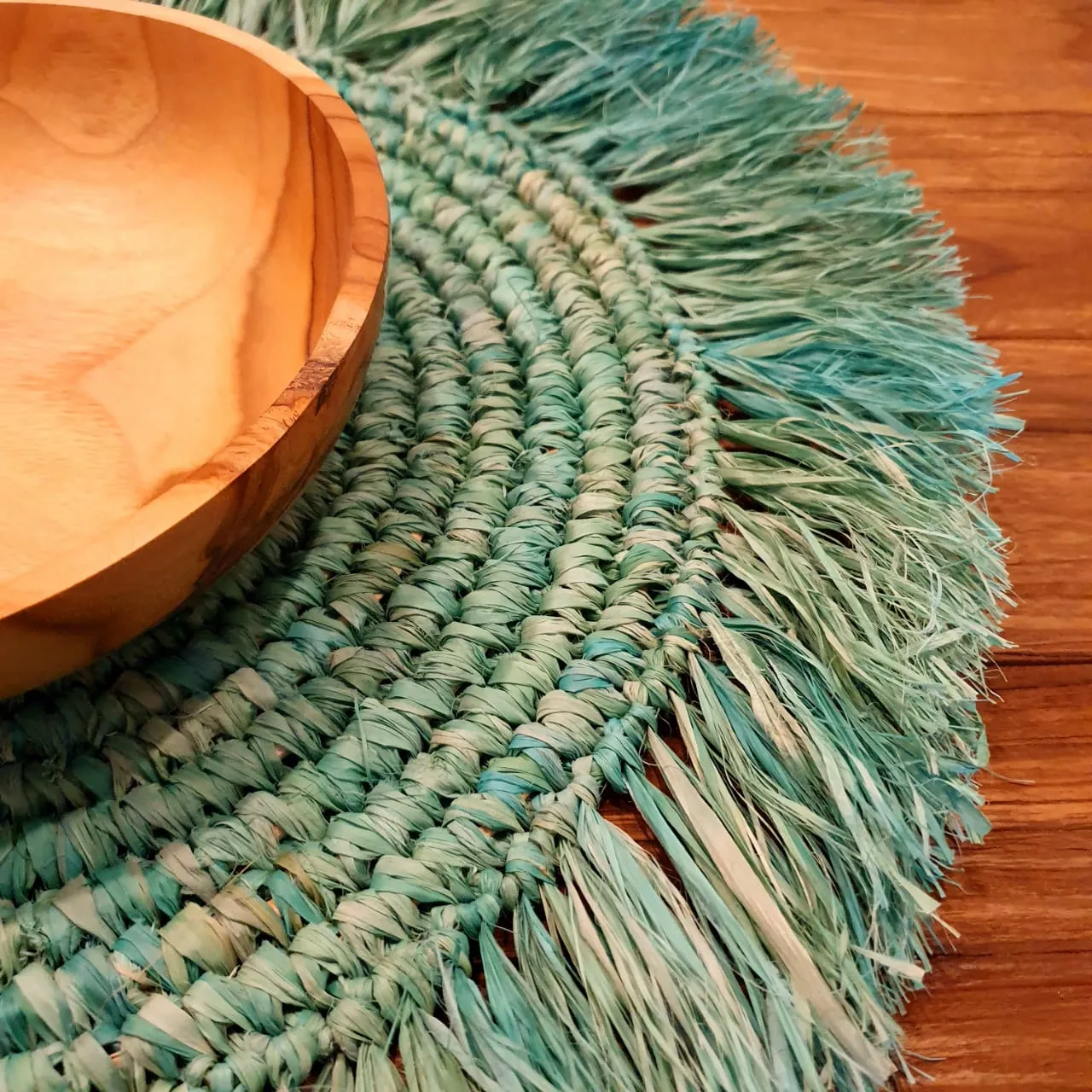 Green Mint Straw Grass Dining Placemats With Fringe