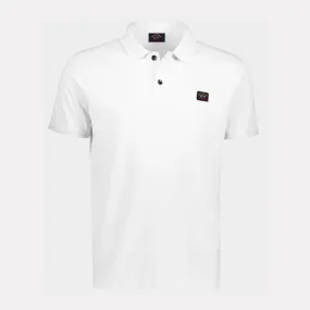 Heritage Logo Cotton Pique Polo Shirt with Open Sleeve / White