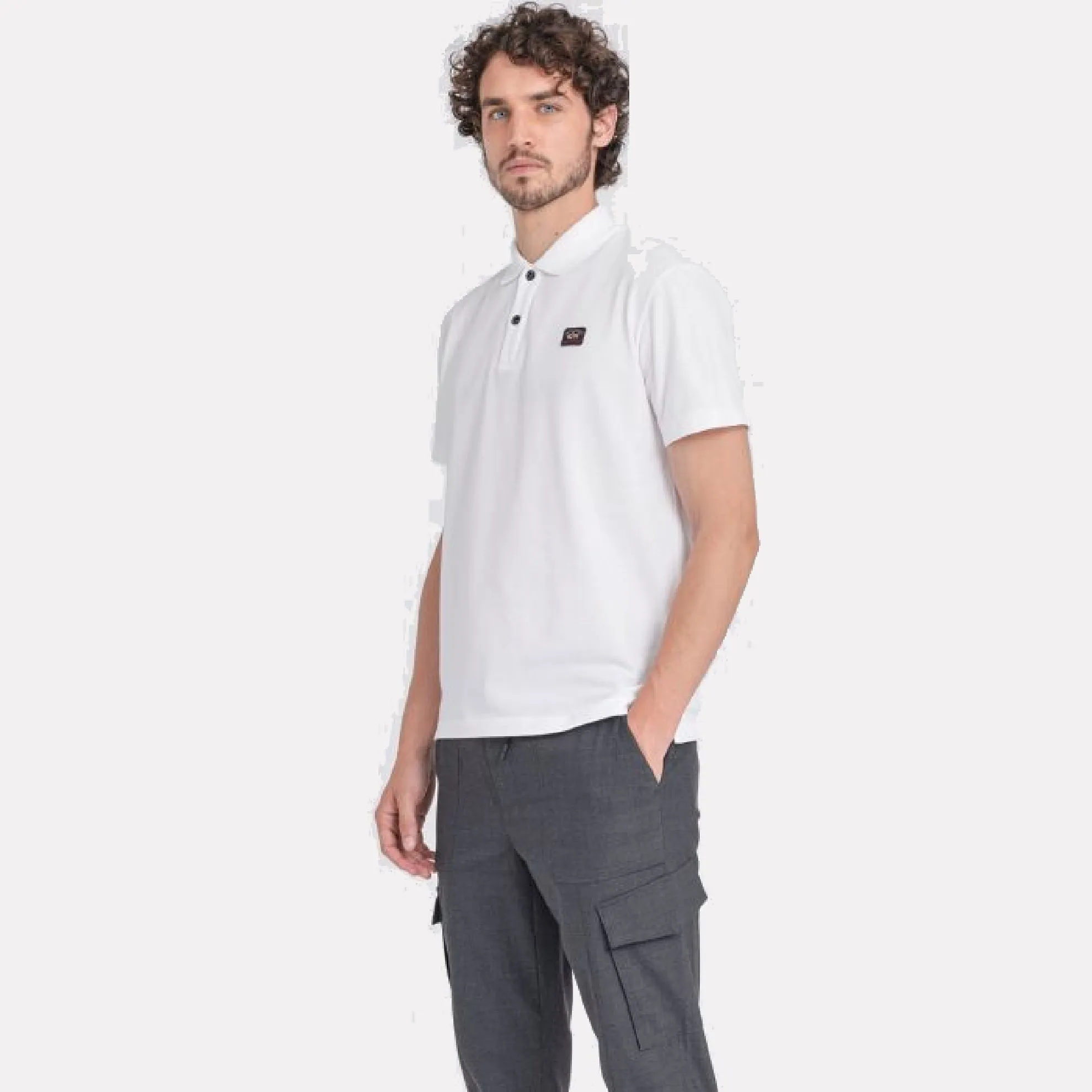 Heritage Logo Cotton Pique Polo Shirt with Open Sleeve / White