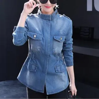 High Collar Denim Fashion Wholesale Coats & Jackets Women Clothing