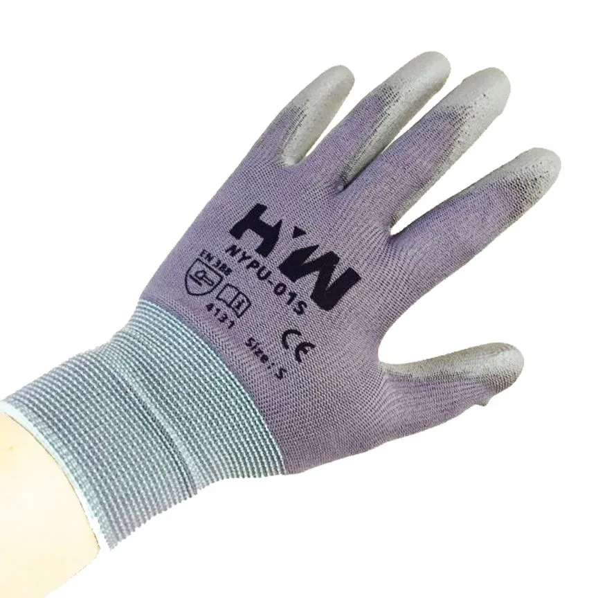 HYW 36 Pairs Gray 13 Gauge Nylon Machine Knit Polyurethane Palm Coating Glove