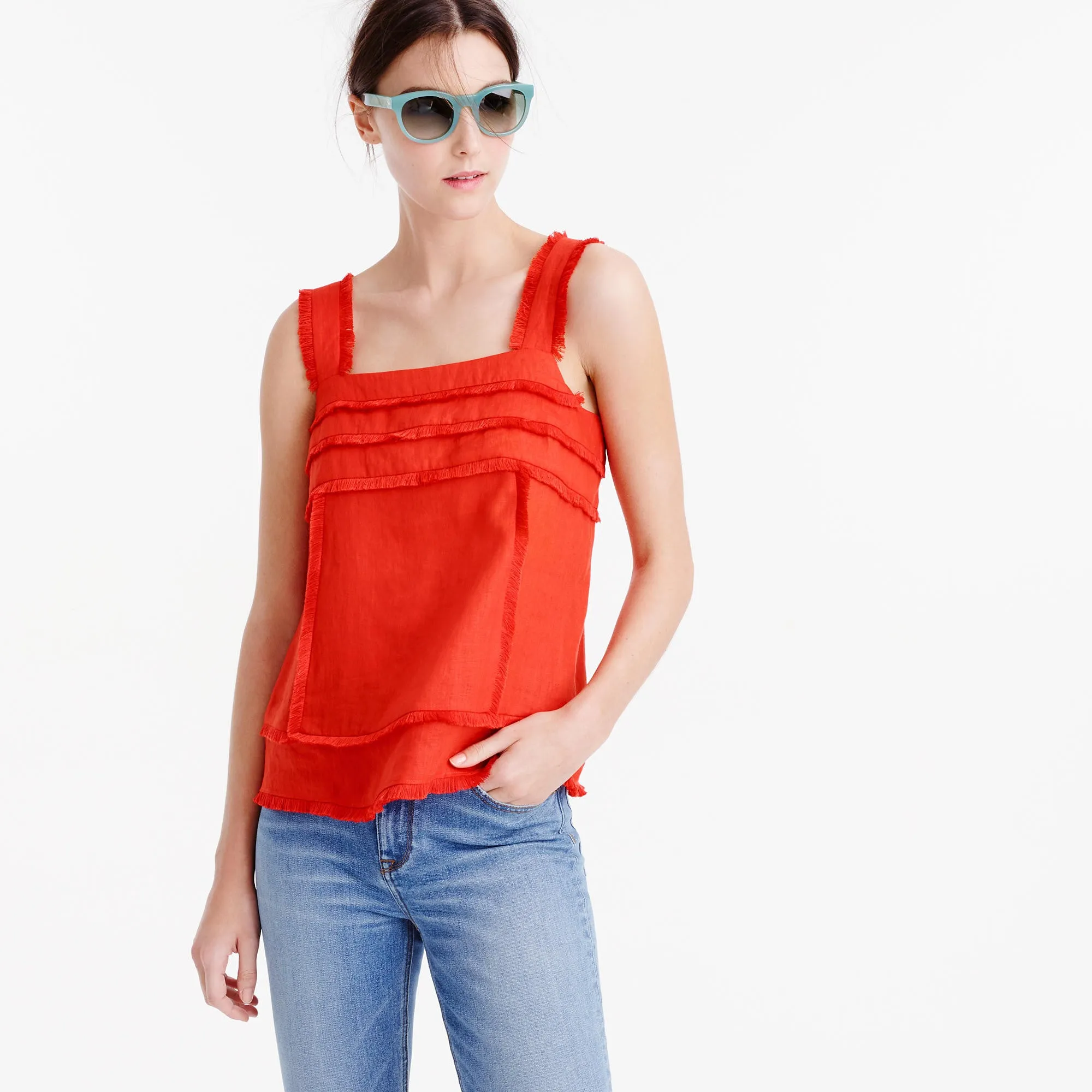 Linen tank top with fringe