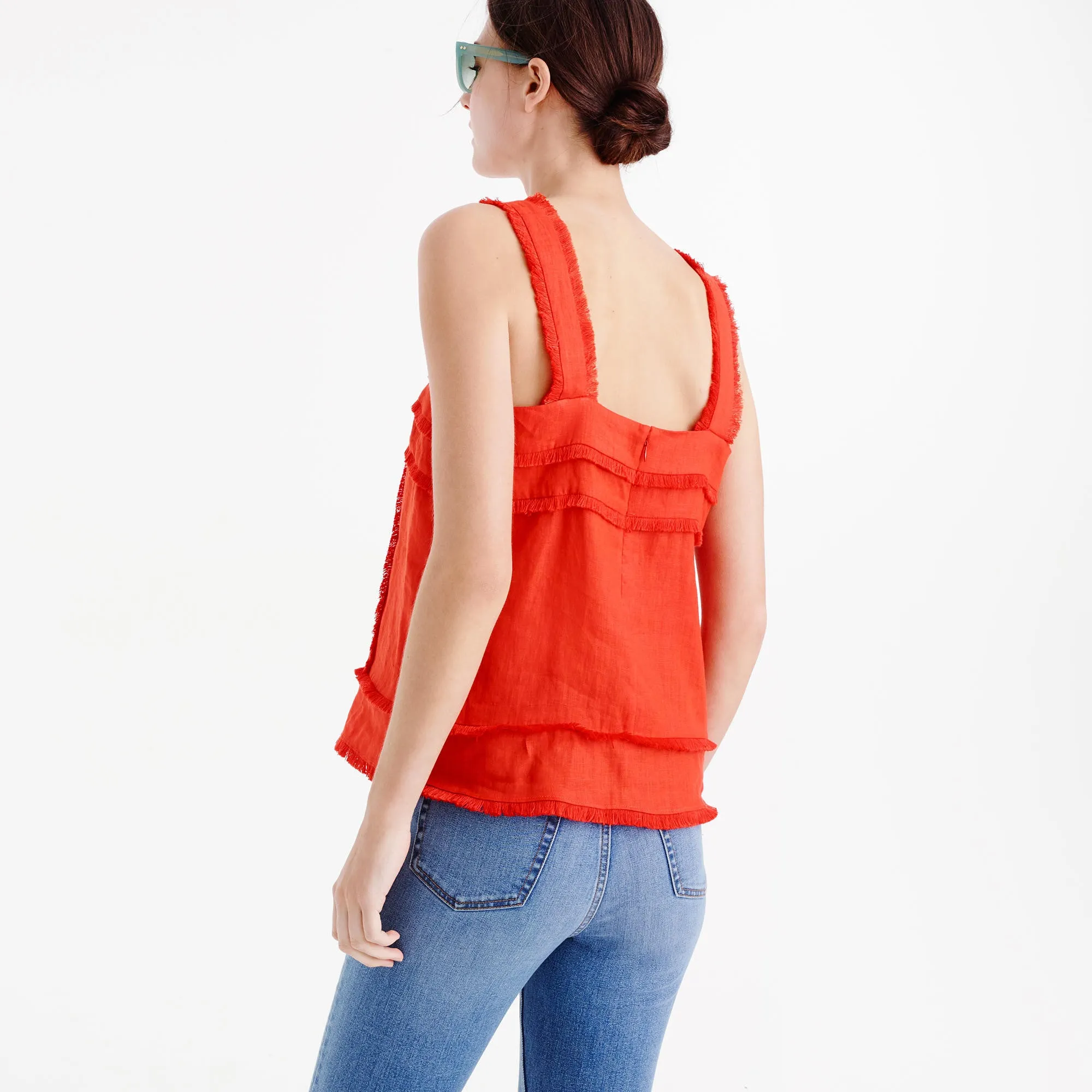 Linen tank top with fringe