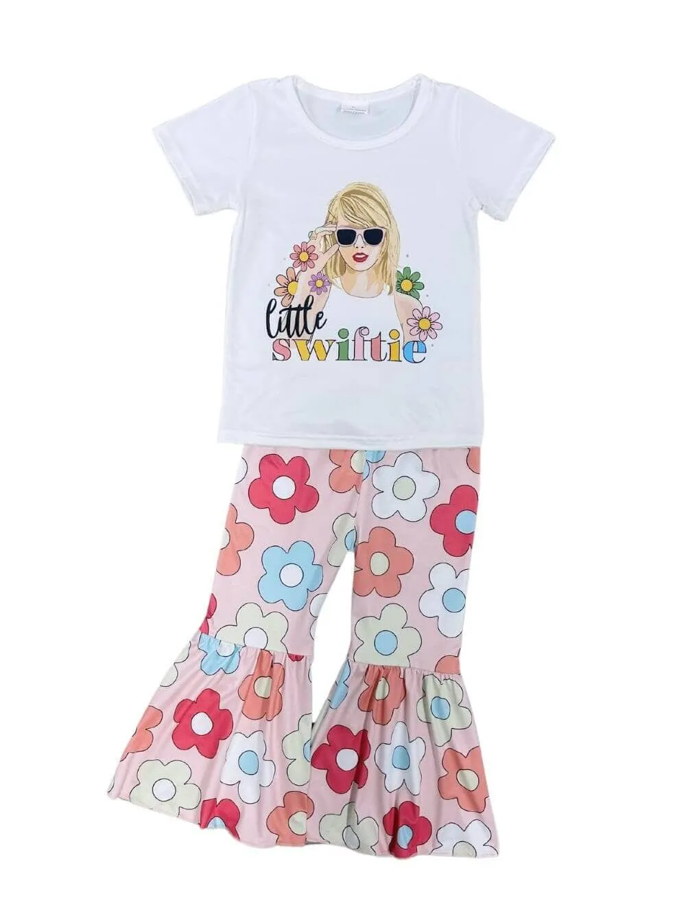 Little Swiftie Retro Floral Bell Bottom Girls Outfit