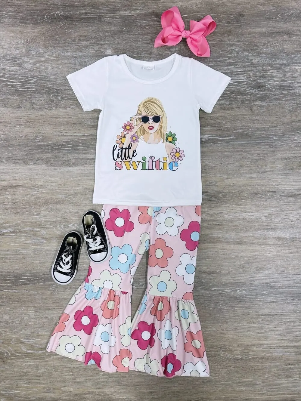 Little Swiftie Retro Floral Bell Bottom Girls Outfit