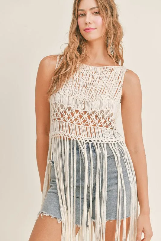 Main Stage Maven Knit Fringe Crochet Maxi Top