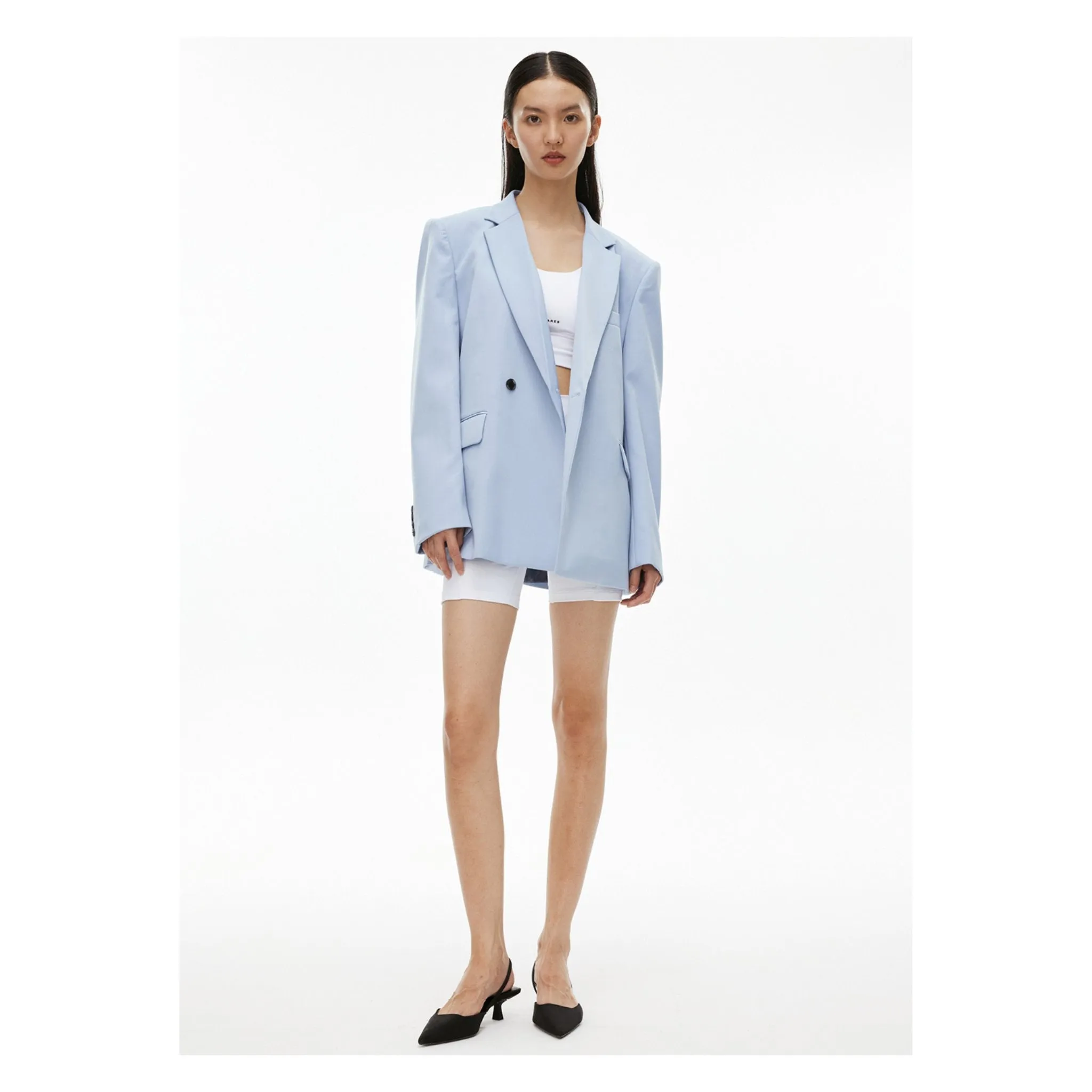 Metal Chain Classic Double Breasted Suit Sky Blue