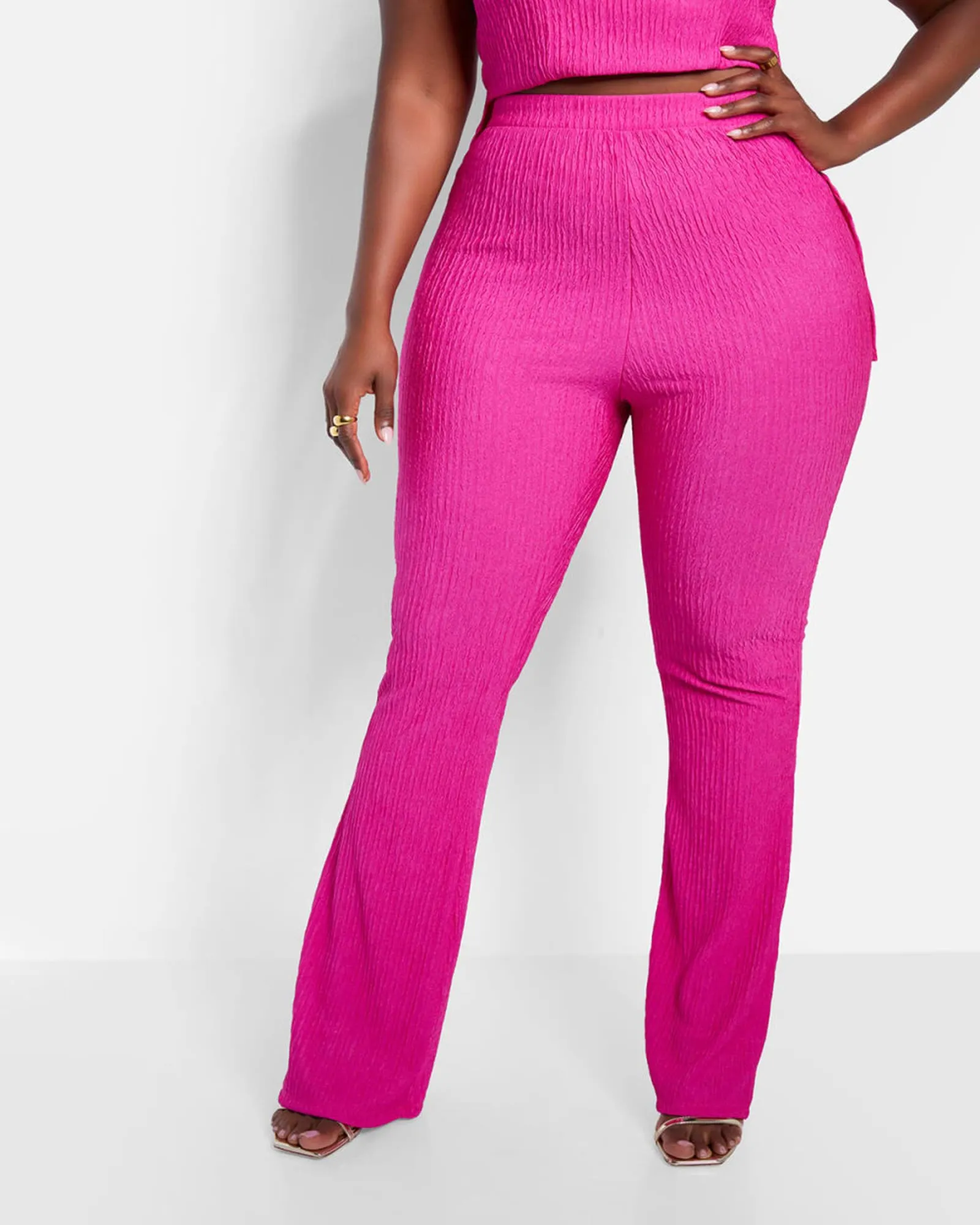 Mika Textured Bell Bottom Pants | Fuchsia