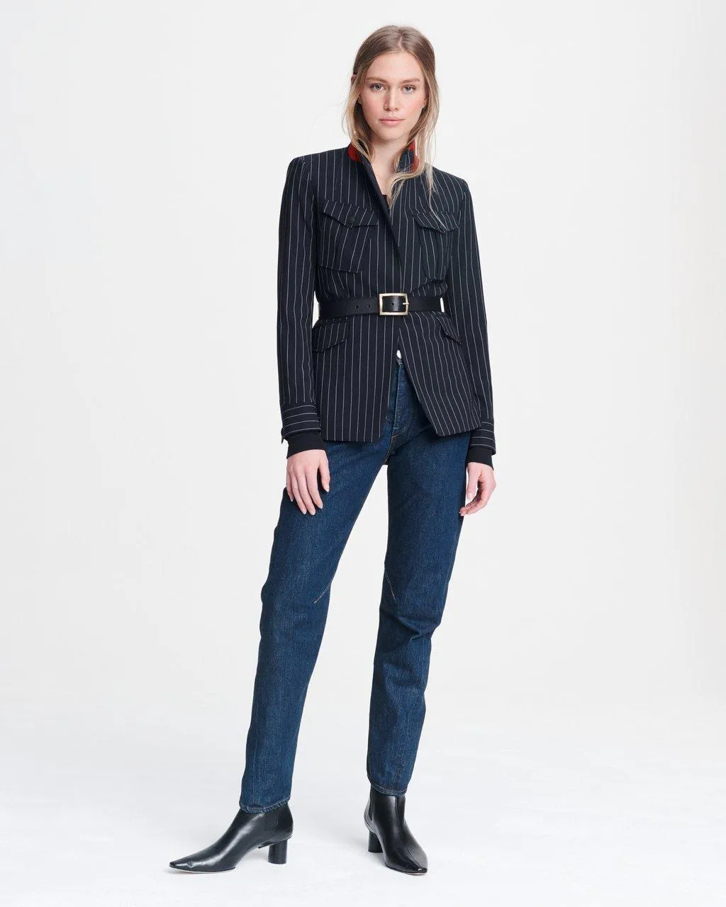 Owen Wool Striped Blazer - Navy