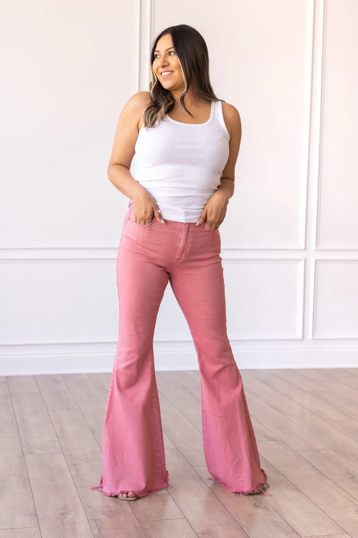 Pink Denim Bell Bottom Pants