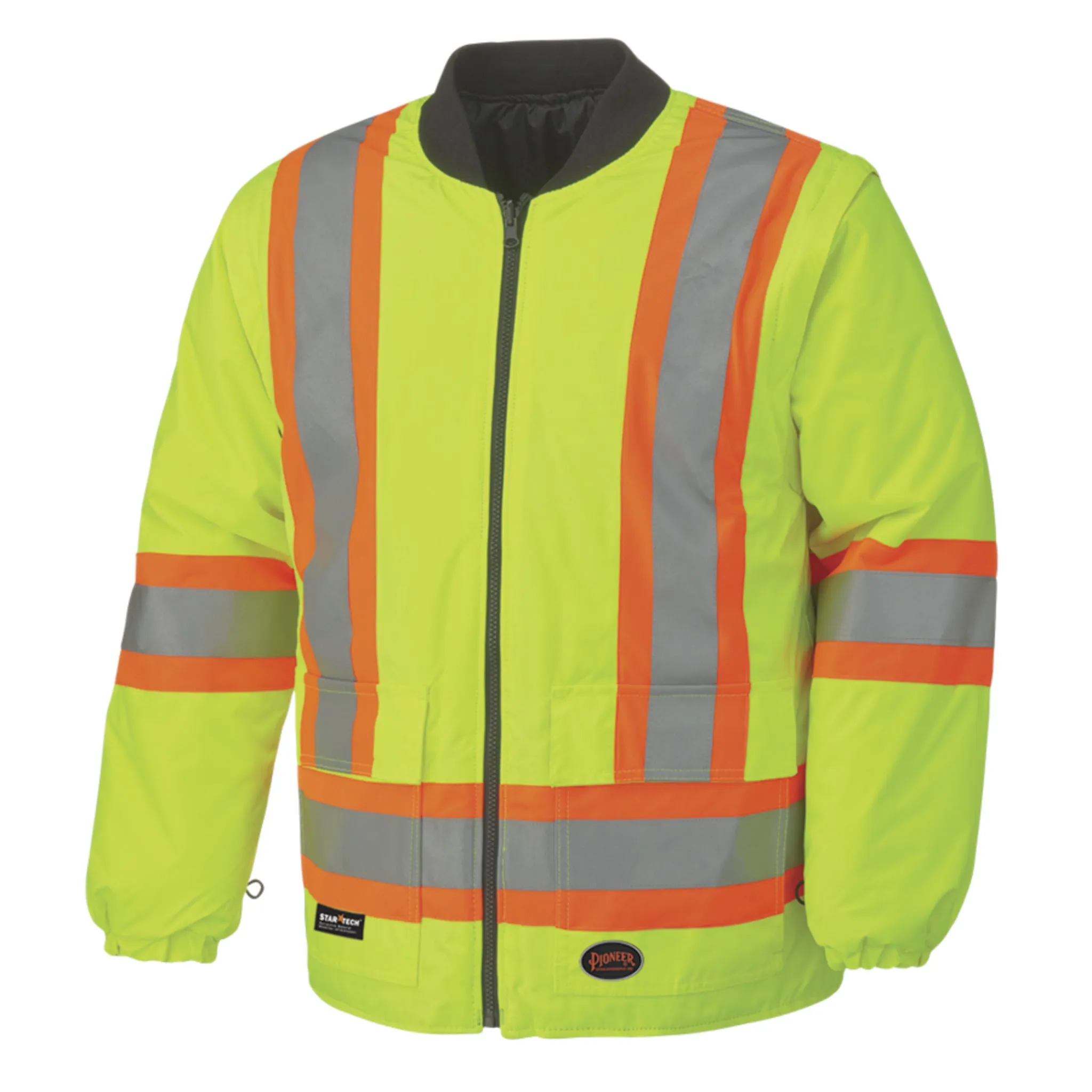 Pioneer Men's Hi Vis 6-in-1 Winter Work Bomber, CSA Certified, Reflective Stripes, Water & Windproof, 300D Poly, Versatile Safety | Sizes XS-5XL